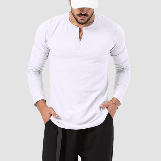 Men's Solid Color Long Sleeve Button T-Shirt