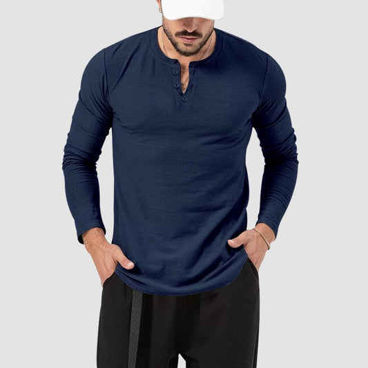 Men's Solid Color Long Sleeve Button T-Shirt