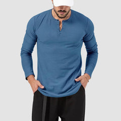 Men's Solid Color Long Sleeve Button T-Shirt