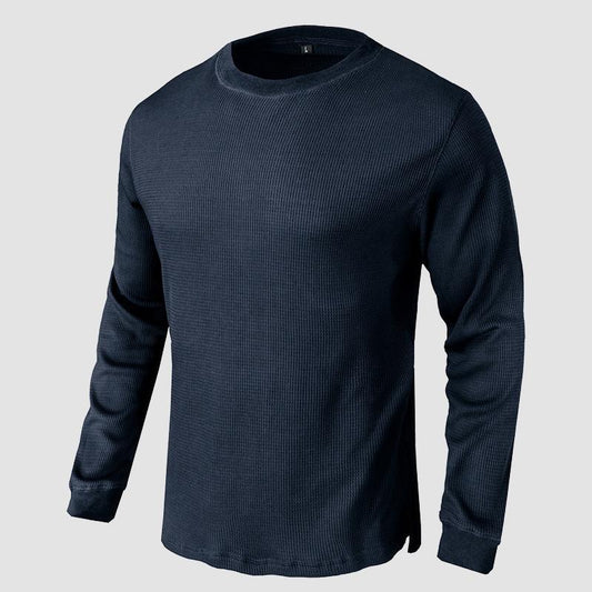 Men's Loose Round Neck Long Sleeve Waffle Basic T-shirt