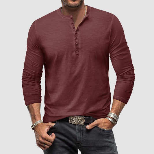 Plilima Camicie Henley vintage da uomo Camicetta a maniche lunghe Top T-shirt con bottoni in cotone 