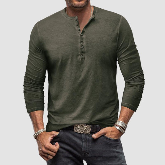 Plilima Camicie Henley vintage da uomo Camicetta a maniche lunghe Top T-shirt con bottoni in cotone 