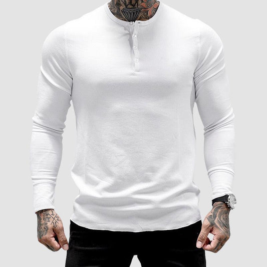 Muscle Solid Color Fitness Long Sleeve T-shirt Elastic Moisture-wicking Quick-drying Comfortable Sports Black Top for Men