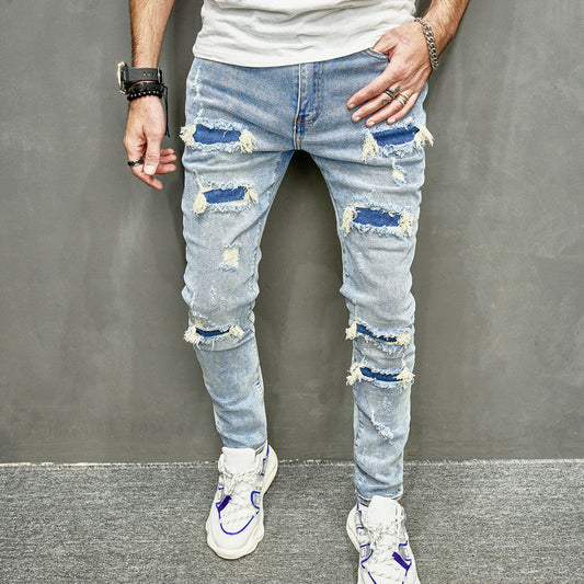 Distressed slim fit stretch jeans