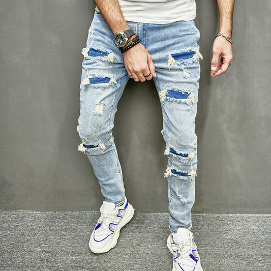 Distressed slim fit stretch jeans