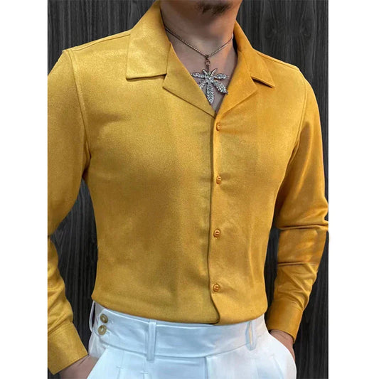 Men's Spring Cuban Collar Casual Long Sleeve Shirt