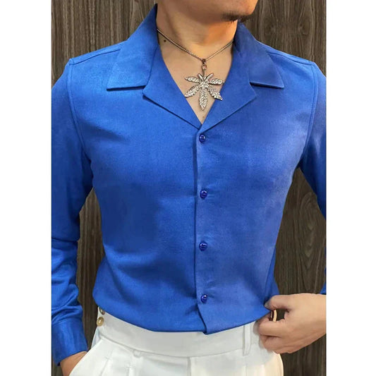 Men's Spring Cuban Collar Casual Long Sleeve Shirt